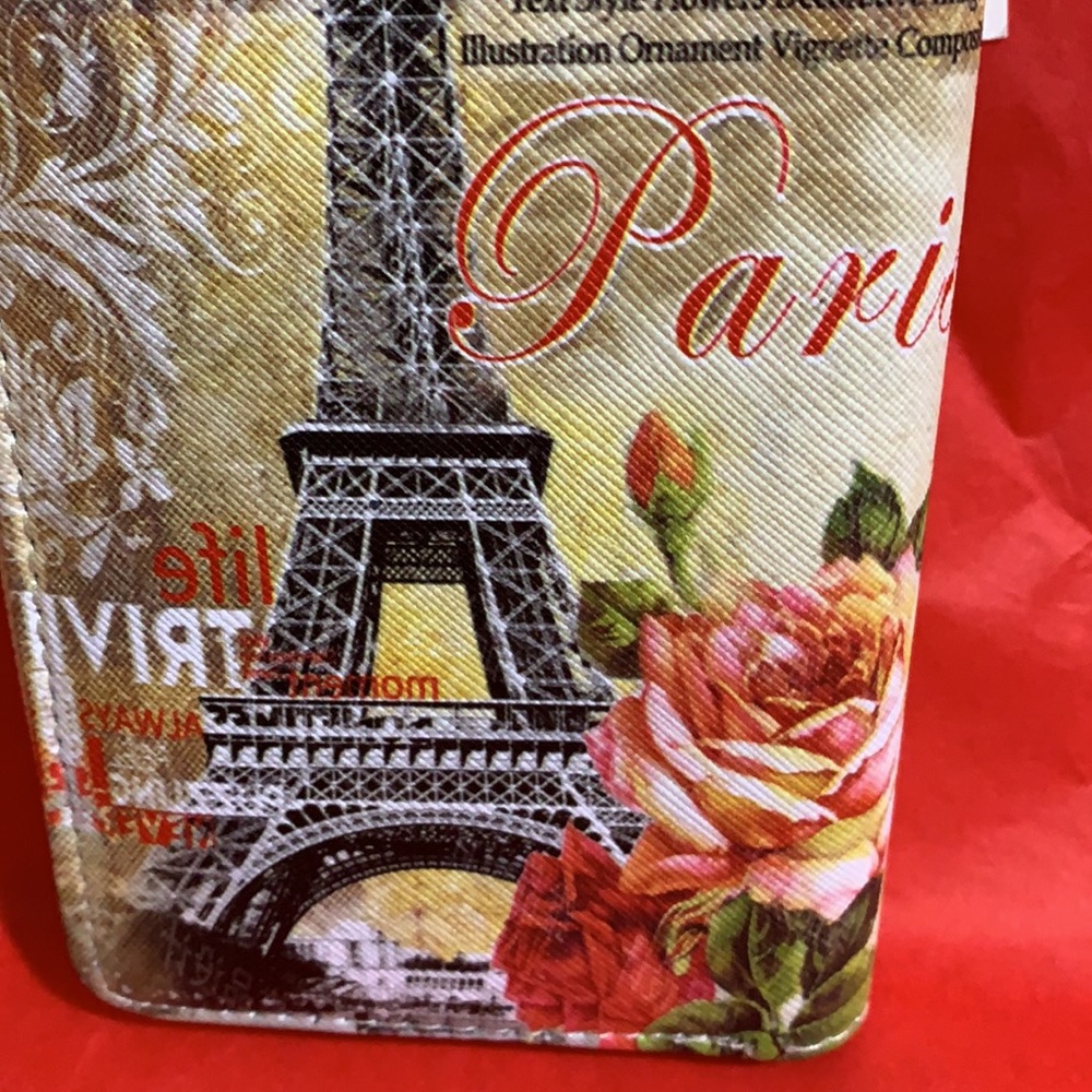 Zip Around Wallet Cream Paris Eiffel Tower Roses - Picture 7 of 11